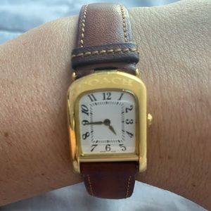 Coach Brown Genuine Leather Watch Gold Trim